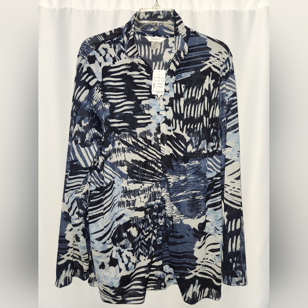 CJ Banks Abstract Blue and Black Jacket, size 1X #business casual #feminine